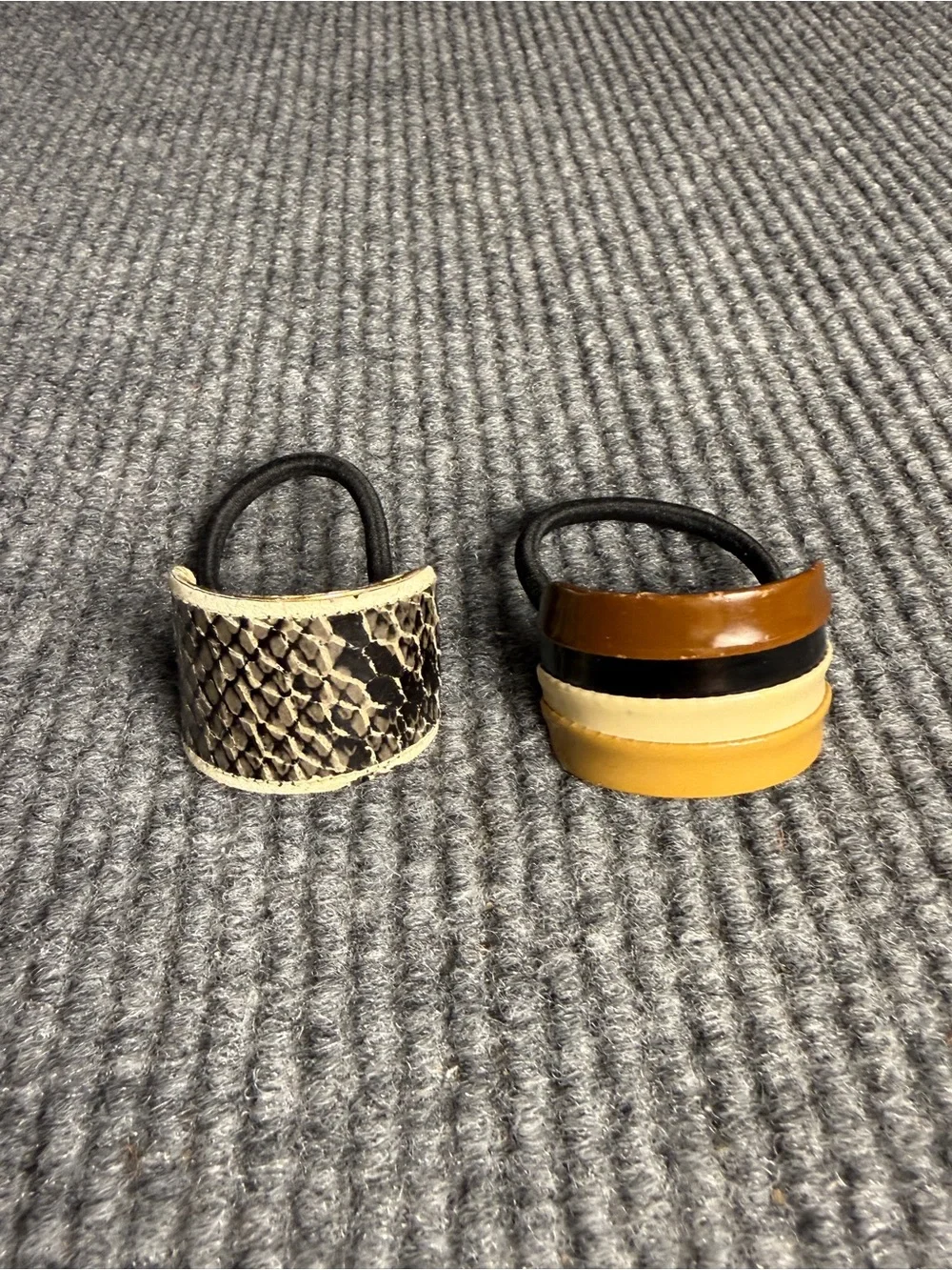 Vintage EVE REID Ponytail Cuffs Set of 2 Faux Snakeskin Striped Retro Hair Ties